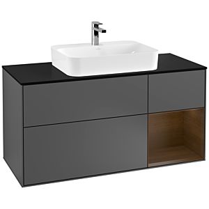 Villeroy et Boch Finion Villeroy et Boch F422GNGK 120cm, plaque de finition noir mat, étagère droite placage noyer, anthracite mat