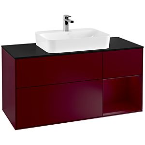 Villeroy und Boch Finion Waschtischunterschrank F422HBHB 120cm, Abdeckplatte black matt, Regal rechts Peony, Peony Matt
