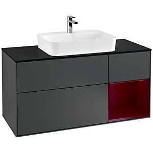 Villeroy und Boch Finion Waschtischunterschrank F422HBHG 120cm, Abdeckplatte black matt, Regal rechts Peony, Midnight Blue Matt Lacquer