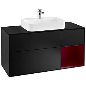 Villeroy et Boch Finion Villeroy et Boch F422HBPD 120cm, couvercle noir mat, étagère à droite Peony , laqué noir mat