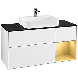 Villeroy and Boch Finion Villeroy and Boch Finion F422HFGF 120cm, cover plate black matt, shelf right gold matt, glossy white lacquer