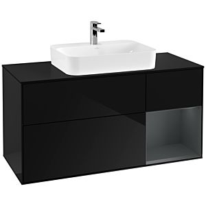 Villeroy und Boch Finion Waschtischunterschrank F422HGPH 120cm, Abdeckplatte black matt, Regal rechts Midnight Blue Matt Lacquer, Glossy Black Lacquer
