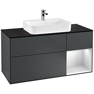Villeroy und Boch Finion Waschtischunterschrank F422MTHG 120cm, Abdeckplatte black matt, Regal rechts White matt lacquer, Midnight Blue Matt Lacquer