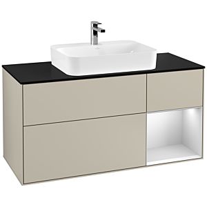 Villeroy and Boch Finion Villeroy and Boch Finion F422MTHH 120cm, cover plate black matt, shelf on the right white matt lacquer, Sand Matt Lacquer
