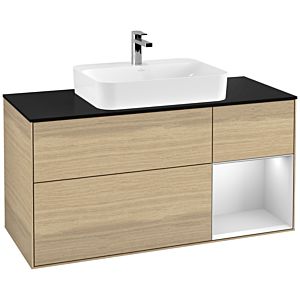 Villeroy and Boch Finion Villeroy and Boch Finion F422MTPC 120cm, cover plate black matt, shelf on the right white matt lacquer, Oak Veneer