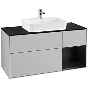Villeroy und Boch Finion Waschtischunterschrank F422PDGJ 120cm, Abdeckplatte black matt, Regal rechts Black matt lacquer, Light grey matt
