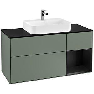Villeroy and Boch Finion Villeroy and Boch Finion F422PDGM 120cm, cover plate black matt, shelf on the right black matt lacquer, Olive Matt Lacquer
