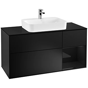 Villeroy et Boch Finion Villeroy et Boch F422PHPD 120cm, plaque de finition noir mat, étagère à droite Glossy Black Lacquer , laqué noir mat