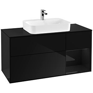 Villeroy und Boch Finion Waschtischunterschrank F422PHPH 120cm, Abdeckplatte black matt, Regal rechts Glossy Black Lacquer, Glossy Black Lacquer