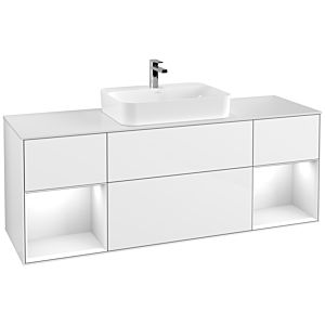 Villeroy et Boch Finion Villeroy et Boch F451GFGF 160x60,3cm, plaque de finition blanc mat, étagères laqué blanc brillant, laqué blanc brillant