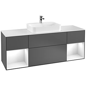 Villeroy et Boch Finion Villeroy et Boch F451GFGK 160x60,3cm, plaque de finition blanc mat, étagères laqué blanc brillant, anthracite mat