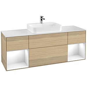 Villeroy et Boch Finion Villeroy et Boch F451GFPC 160x60,3cm, plaque de finition blanc mat, étagères laqué blanc brillant, Oak Veneer