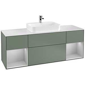 Villeroy und Boch Finion Waschtischunterschrank F451GJGM 160x60,3cm, Abdeckplatte white matt, Regale Light grey matt lacquer, Olive Matt Lacquer