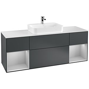 Villeroy und Boch Finion Waschtischunterschrank F451GJHG 160x60,3cm, Abdeckplatte white matt, Regale Light grey matt lacquer, Midnight Blue Matt Lacquer
