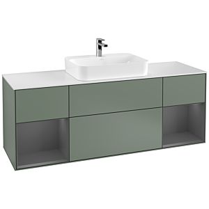 Villeroy und Boch Finion Waschtischunterschrank F451GKGM 160x60,3cm, Abdeckplatte white matt, Regale Anthracite matt lacquer, Olive Matt Lacquer