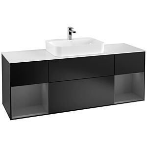 Villeroy et Boch Finion Villeroy et Boch F451GKPD 160x60,3cm, plateau blanc mat, étagères laqué anthracite mat, laqué noir mat