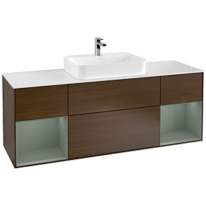 Villeroy et Boch Finion Villeroy et Boch F451GMGN 160x60,3cm, plaque de finition blanc mat, étagères laqué mat olive, placage noyer