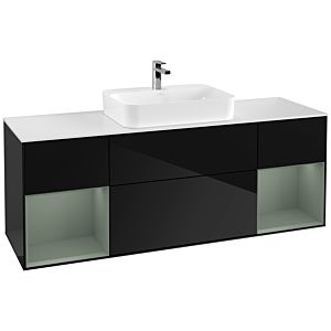 Villeroy und Boch Finion Waschtischunterschrank F451GMPH 160x60,3cm, Abdeckplatte white matt, Regale Olive matt lacquer, Glossy Black Lacquer