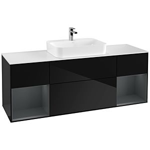 Villeroy und Boch Finion Waschtischunterschrank F451HGPH 160x60,3cm, Abdeckplatte white matt, Regale Midnight matt lacquer, Glossy Black Lacquer