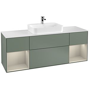 Villeroy und Boch Finion Waschtischunterschrank F451HHGM 160x60,3cm, Abdeckplatte white matt, Regale sand matt lacquer, Olive Matt Lacquer