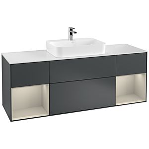 Villeroy und Boch Finion Waschtischunterschrank F451HHHG 160x60,3cm, Abdeckplatte white matt, Regale sand matt lacquer, Midnight Blue Matt Lacquer