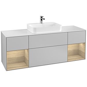 Villeroy und Boch Finion Waschtischunterschrank F451PCGJ 160x60,3cm, Abdeckplatte white matt, Regale Oak Veneer, Light grey matt