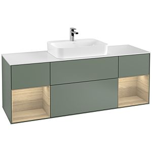 Villeroy und Boch Finion Waschtischunterschrank F451PCGM 160x60,3cm, Abdeckplatte white matt, Regale Oak Veneer, Olive Matt Lacquer