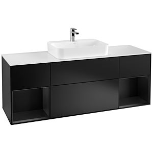 Villeroy et Boch Finion Villeroy et Boch F451PDPD 160x60,3cm, plaque de finition blanc mat, étagères laqué noir mat, laqué noir mat