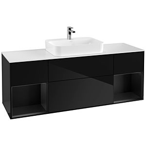 Villeroy und Boch Finion Waschtischunterschrank F451PDPH 160x60,3cm, Abdeckplatte white matt, Regale Black matt lacquer, Glossy Black Lacquer
