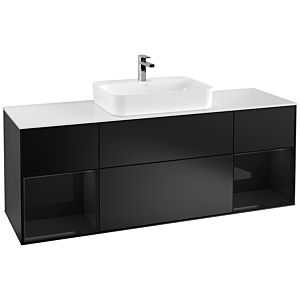 Villeroy et Boch Finion Villeroy et Boch F451PHPD 160x60.3cm, plaque de finition blanc mat, étagères laqué noir brillant, laqué noir mat