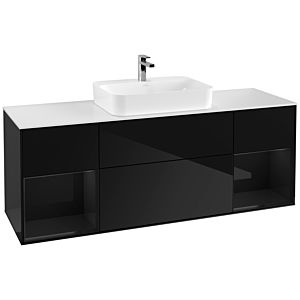 Villeroy und Boch Finion Waschtischunterschrank F451PHPH 160x60,3cm, Abdeckplatte white matt, Regale Glossy black lacquer, Glossy Black Lacquer