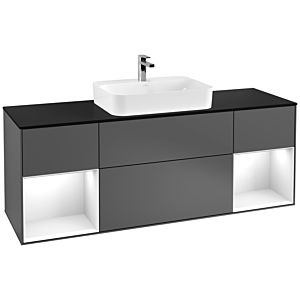 Villeroy et Boch Finion Villeroy et Boch F452GFGK 160x60,3cm, plaque de finition noir mat, étagères laqué blanc brillant, anthracite mat