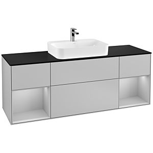 Villeroy und Boch Finion Waschtischunterschrank F452GJGJ 160x60,3cm, Abdeckplatte black matt, Regale Light grey matt lacquer, Light grey matt