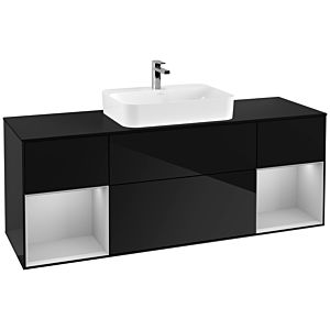 Villeroy und Boch Finion Waschtischunterschrank F452GJPH 160x60,3cm, Abdeckplatte black matt, Regale Light grey matt lacquer, Glossy Black Lacquer