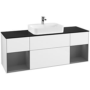 Villeroy et Boch Finion Villeroy et Boch F452GKGF 160x60,3cm, plaque de finition noir mat, étagères laqué anthracite mat, laqué blanc brillant
