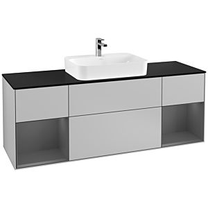 Villeroy und Boch Finion Waschtischunterschrank F452GKGJ 160x60,3cm, Abdeckplatte black matt, Regale Anthracite matt lacquer, Light grey matt