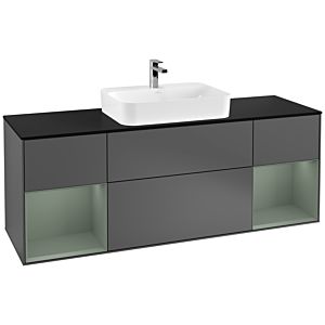 Villeroy et Boch Finion Villeroy et Boch F452GMGK 160x60,3cm, plaque de finition noir mat, étagères laqué olive mat, anthracite mat