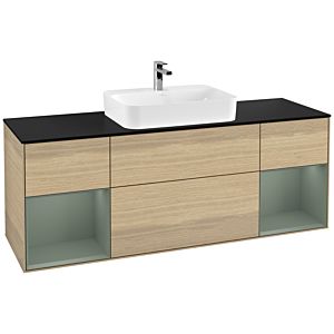 Villeroy et Boch Finion Villeroy et Boch F452GMPC 160x60.3cm, plaque de finition noir mat, étagères olive laqué mat, Oak Veneer