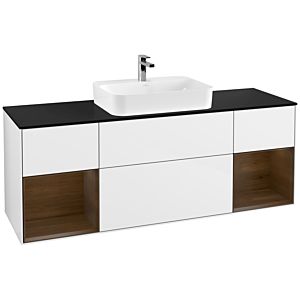 Villeroy et Boch Finion Villeroy et Boch F452GNGF 160x60,3cm, plaque de finition noire mate, étagères en placage noyer, laqué blanc brillant