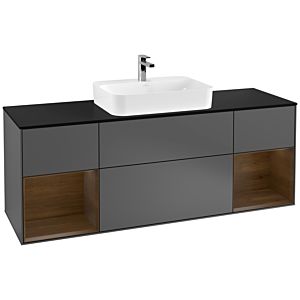 Villeroy et Boch Finion Villeroy et Boch F452GNGK 160x60,3cm, plaque de finition noir mat, étagères placage noyer, anthracite mat