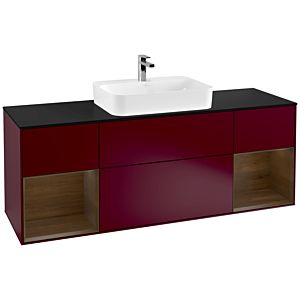 Villeroy et Boch Finion Villeroy et Boch F452GNHB 160x60.3cm, plaque de finition noir mat, étagères placage noyer, Peony Matt