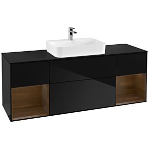 Villeroy und Boch Finion Waschtischunterschrank F452GNPH 160x60,3cm, Abdeckplatte black matt, Regale Walnut veneer, Glossy Black Lacquer