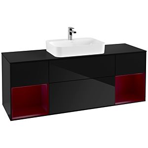 Villeroy und Boch Finion Waschtischunterschrank F452HBPH 160x60,3cm, Abdeckplatte black matt, Regale Peony matt lacquer, Glossy Black Lacquer