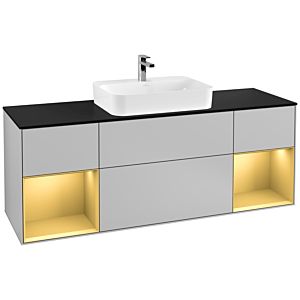Villeroy und Boch Finion Waschtischunterschrank F452HFGJ 160x60,3cm, Abdeckplatte black matt, Regale Gold matt lacquer, Light grey matt