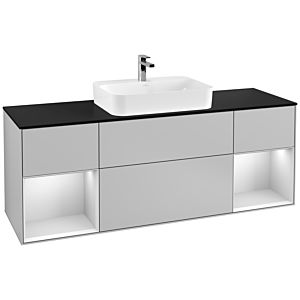 Villeroy und Boch Finion Waschtischunterschrank F452MTGJ 160x60,3cm, Abdeckplatte black matt, Regale White matt lacquer, Light grey matt