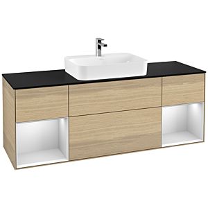 Villeroy et Boch Finion Villeroy et Boch F452MTPC 160x60,3cm, plaque de finition noir mat, étagères laqué blanc mat, Oak Veneer