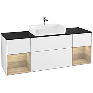 Villeroy et Boch Finion Villeroy et Boch F452PCGF 160x60.3cm, plaque de finition noir mat, étagères Oak Veneer , laqué blanc brillant