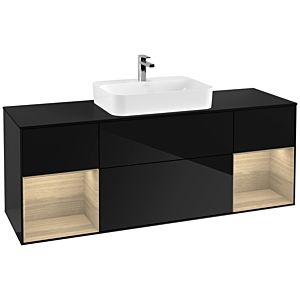 Villeroy und Boch Finion Waschtischunterschrank F452PCPH 160x60,3cm, Abdeckplatte black matt, Regale Oak Veneer, Glossy Black Lacquer