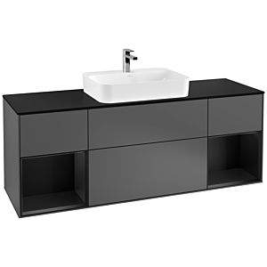 Villeroy et Boch Finion Villeroy et Boch F452PDGK 160x60,3cm, plaque de finition noir mat, étagères laqué noir mat, anthracite mat