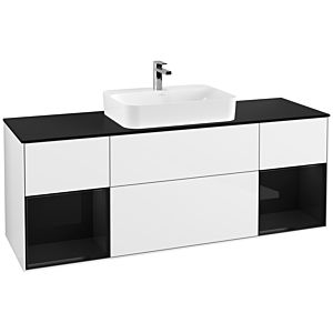 Villeroy und Boch Finion Waschtischunterschrank F452PHGF 160x60,3cm, Abdeckplatte black matt, Regale Glossy black lacquer, Glossy white lacquer